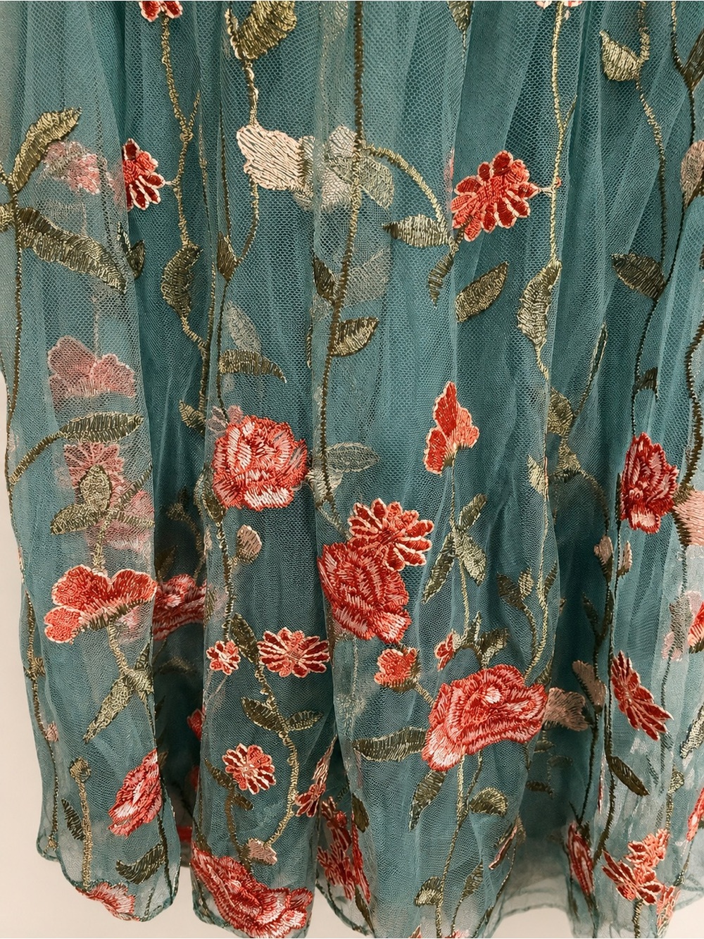 Baltic Born Teal Embroidered Floral Tulle Dress - Picture 7 of 9